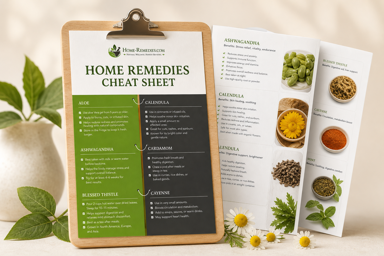 Home Remedies Cheat Sheet printable guide